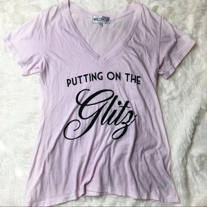 Wildfox Pink Putting On The Glitz V Neck Top